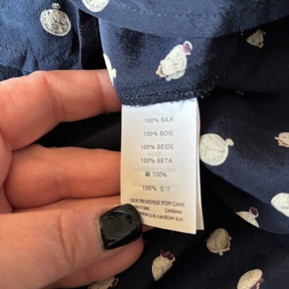 100% silk J. CREW Tick Tock Clock Silk Blouse size 2 - Picture 7 of 8